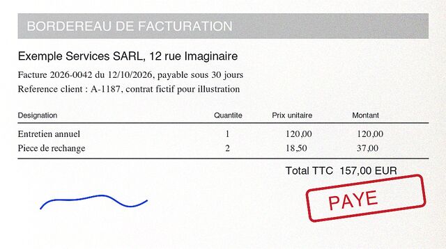 The same invoice with the color filter: blue signature and red stamp kept