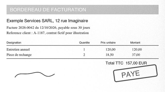 The same invoice with the gray filter: white paper, dark text, gray title band kept